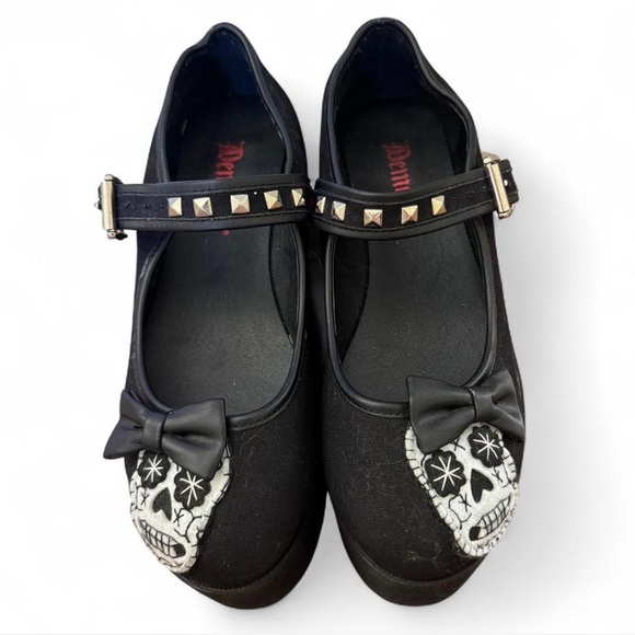 Demonia Black Skull Mary Jane Shoes - Picture 1 of 5